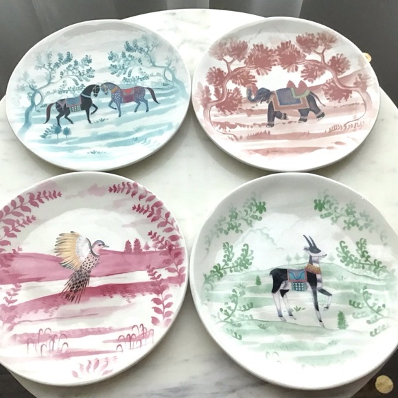 Anthropologie Other - Anthropologie Plates Set of Four Decaled Stoneware New In Box